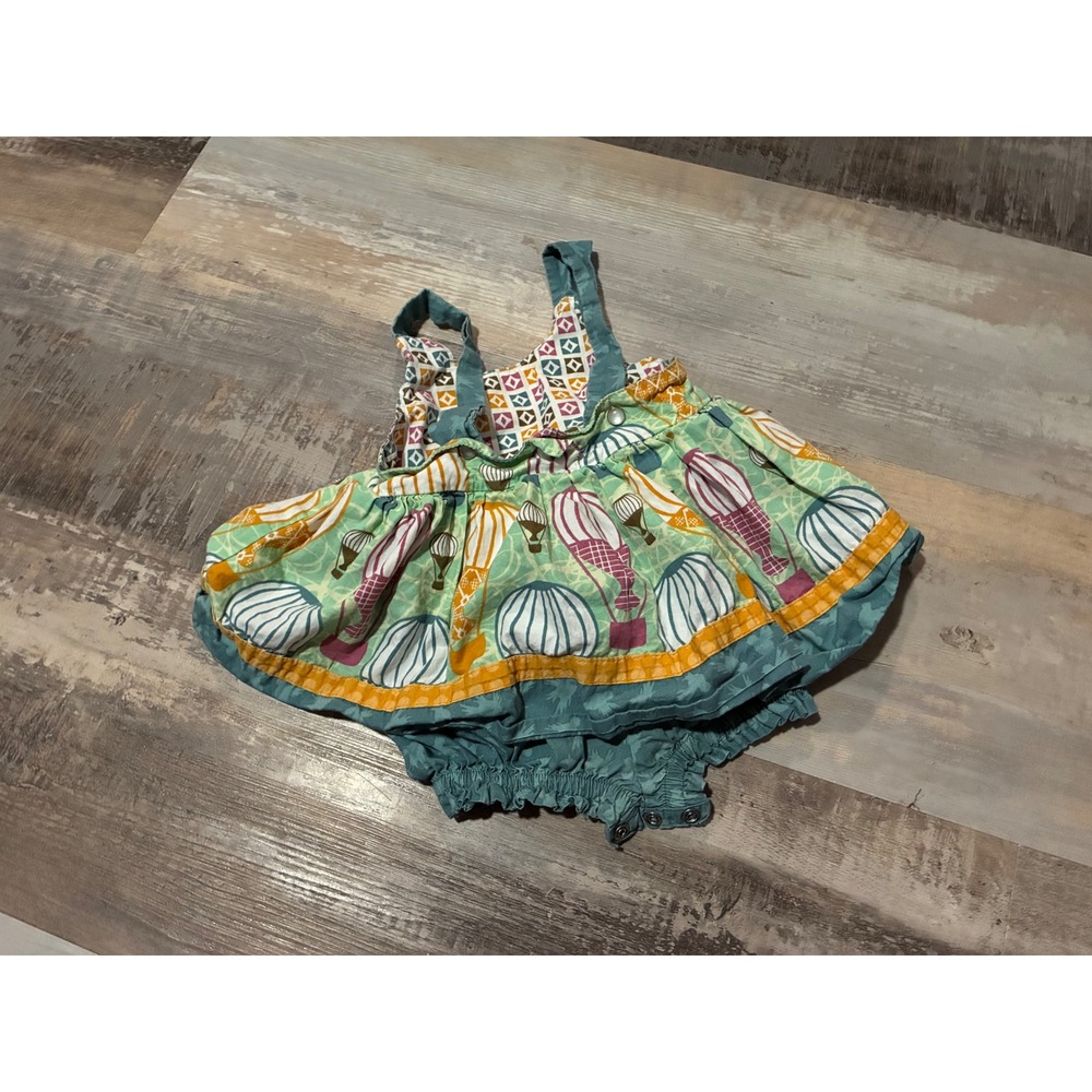 Girls Hot Air Balloon Bubble Romper Sunsuit Teal Orange Multi